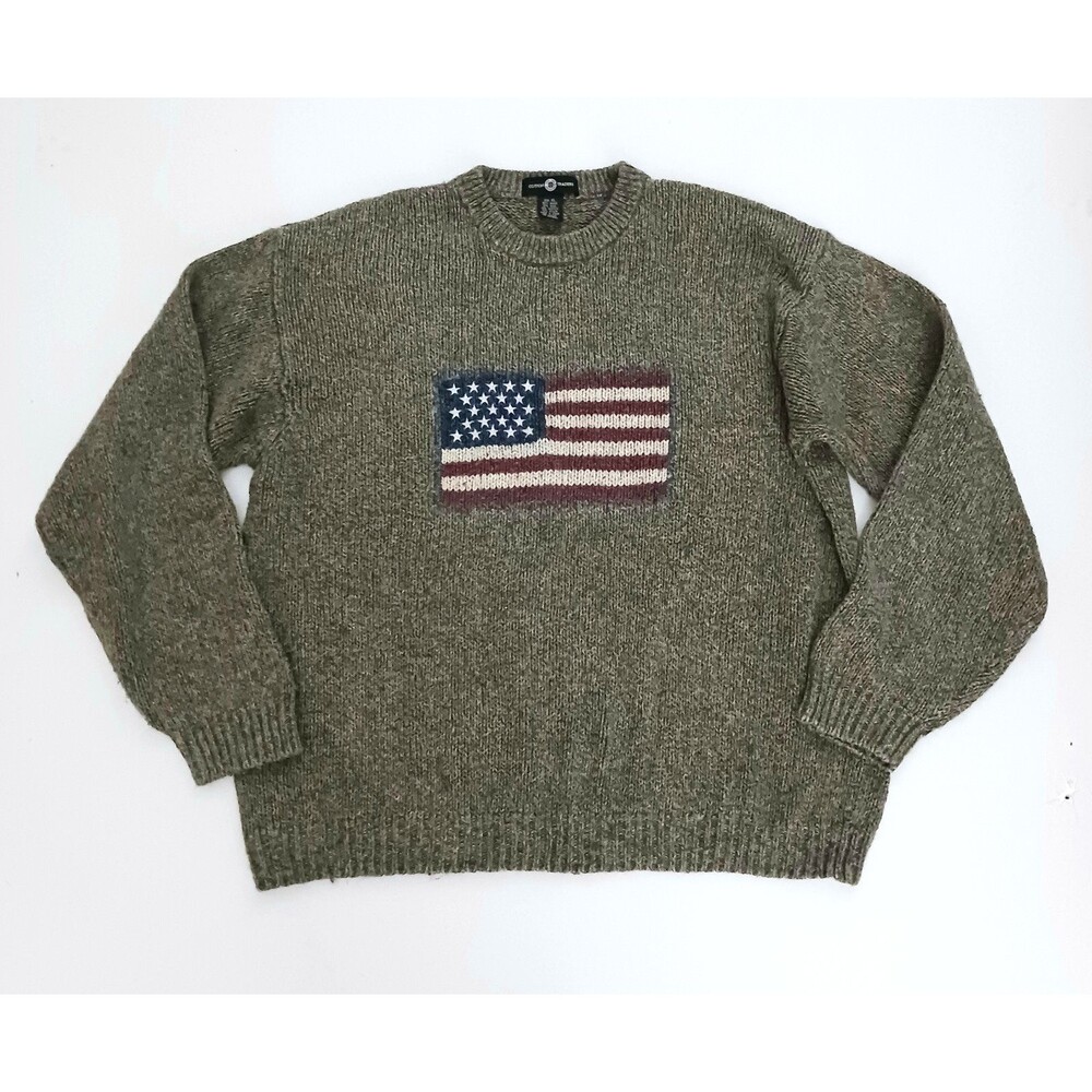 VTG Cotton Traders Crew Neck Knit Sweater American Flag Raimie/Wool Mens XL